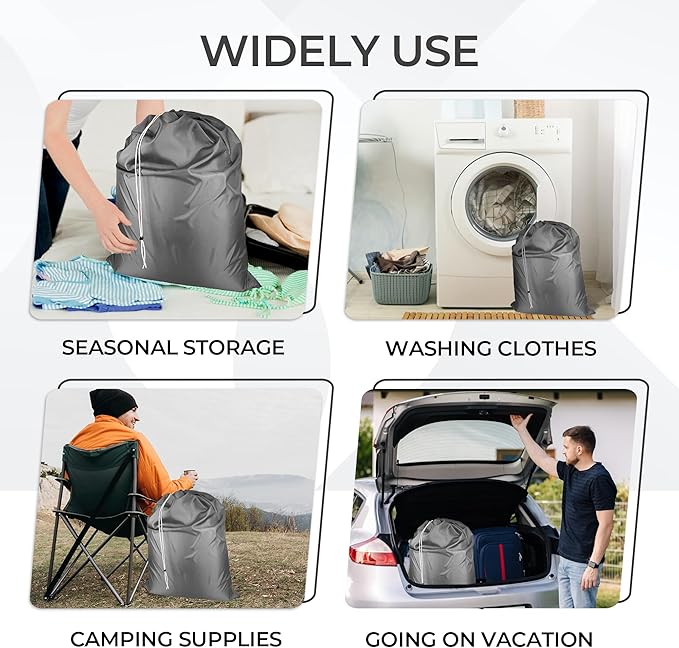 Laundry Bag with Locking Closure Drawstring – Extra Large Heavy Duty 100% Nylon, Large & Foldable Clothes Sack – Lightweight Dirty Laundry Organizer for Travel, Dorm, Gym – L 40" x H 50" (GRAY)