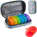 Serfeymi Weekly Travel Pill Organizer 2 Times A Day AM PM Upgraded Rainbow Pill Box 7 Day with Portable Zipper PU Leather Pill Case, Medicine Organizer for Pills, Vitamins, Fish Oils - Floral 02
