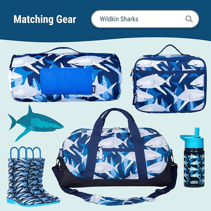 Wildkin 12-inch Kids Backpack – Padded, Adjustable, Ideal for Daycare & Travel - Sharks