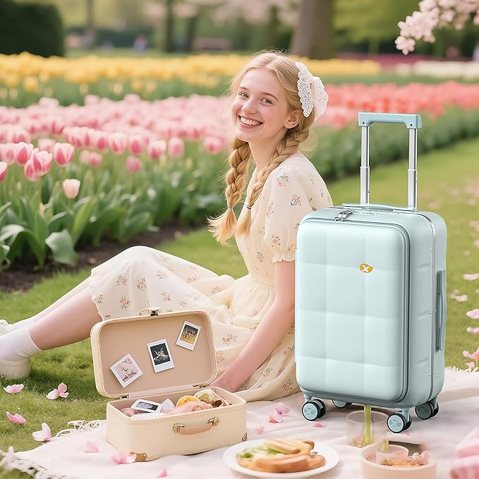 MGB 20 Inch Top Open Carry On Luggage 22x14x9 Airline Approved, Hard Shell Carry On Suitcase with Spinner Wheels, Travel Small Luggage Built-in TSA Lock for Women Men Gifts (Aquamarine)