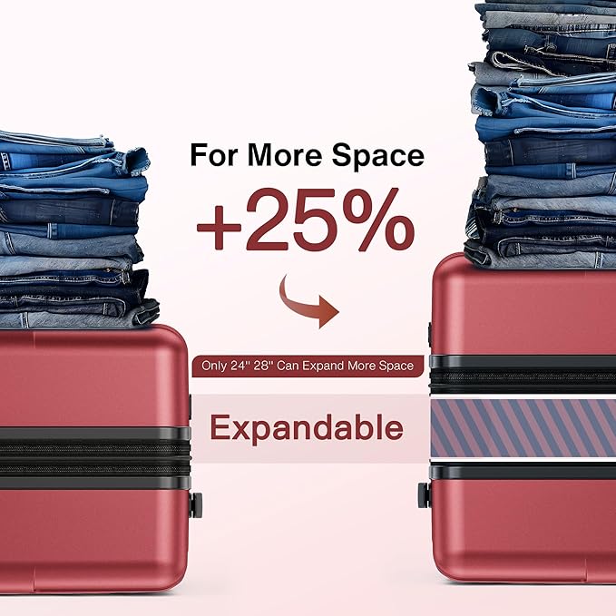 SHOWKOO Luggage Sets 3 Piece Hardside Expandable Lightweight PC Suitcase Sets with Double Spinner Wheels TSA Lock, Wine Red