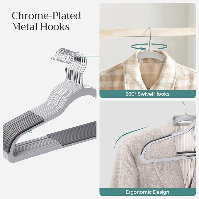 SONGMICS Clothes Hangers, Pack of 100 Plastic Coat Hangers, Space-Saving, Light Gray and Dark Gray UCRP050G100
