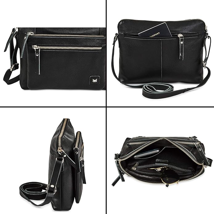 Wise Owl Accessories Small Soft Pebbled Real Leather Crossbody Handbags Purses Sling Crossover Shoulder Bag