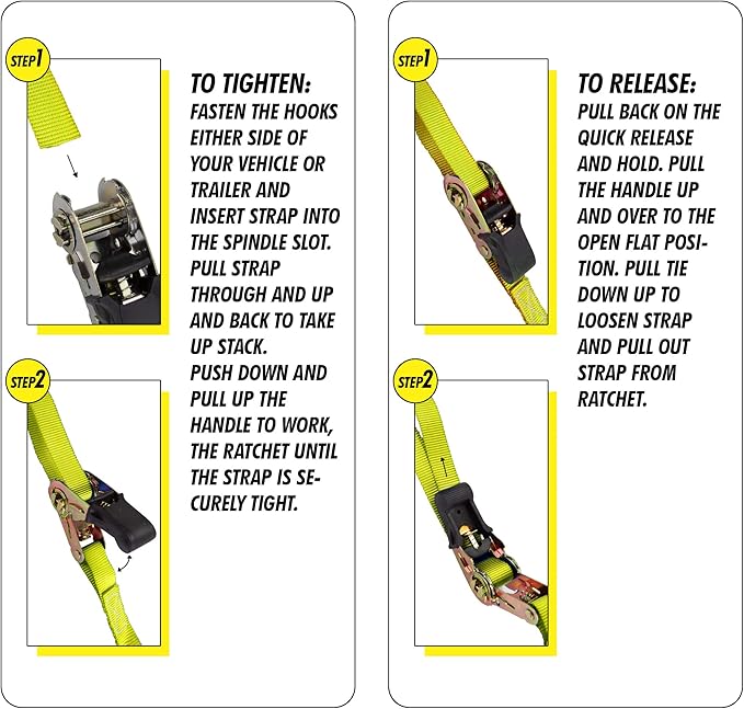 Cartman Ratchet Tie Down, 4Pk 15Ft, 500Lbs Load Cap/ 1500Lbs Break Strength, Cargo Straps for Moving Appliances, Lawn Equipment, Motorcycle in a Truck, with Carry Bag