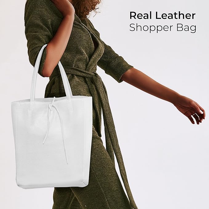 Italian Calf Leather Tote for Women with Zipper, Inner Pocket & Flat Base | Soft Unlined Shopper for Work & Travel