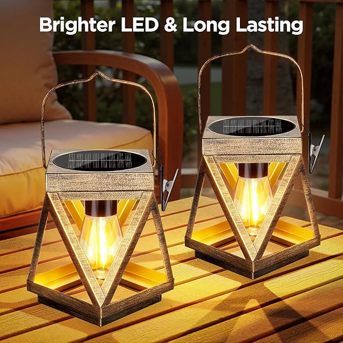 KOOPER Solar Lanterns Outdoor Waterproof, 4 Pack Upgraded Metal Hanging Solar Lights Outdoor Lantern Decorative, Bright Bronze Hanging Lanterns for Yard Patio Table Pathway Garden Decor