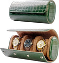 MR.OKAY 3 Watch Travel Case-Classic Leather Watch Case With Superb Texture. (Portable Watch Roll Or Organizer For Storage And Display).Festival Gift For Men, All Handcrafted By Artisans.