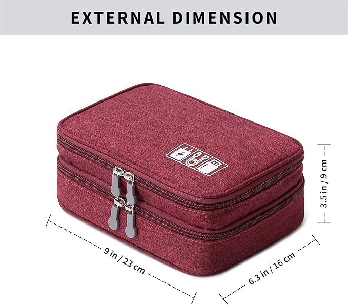 MIRLEWAIY Electronics Cable Organizer, Travel Electronic Accessories Storage Bag Double-Layer for Power Bank, USB, Fresh Drives, Chargers, Cables, Earphone, Red