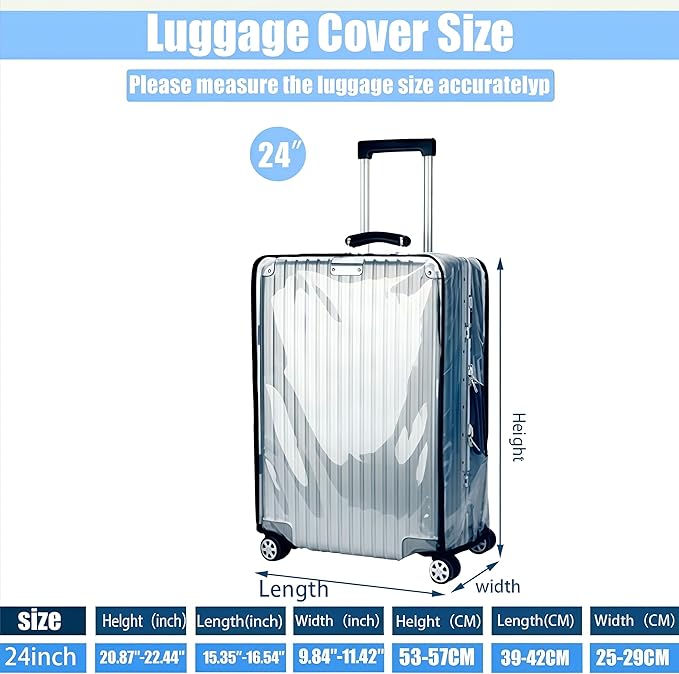 24 Inch Luggage Covers for Suitcase TSA Approved,Carry On Luggage Cover Protector Suitable 24-25 inch Clear 1.5mm Thickness Protector Bag PVC Clear Suitable for Long Travel Accessories