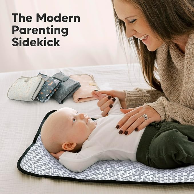 KeaBabies Portable Diaper Changing Pad, Easy Wipe Clean - Foldable Waterproof Baby Changing Mat for Diaper Bag, Compact, Lightweight, 25x13 Baby Changer Travel Essential, Machine Washable (Dino Ridge)