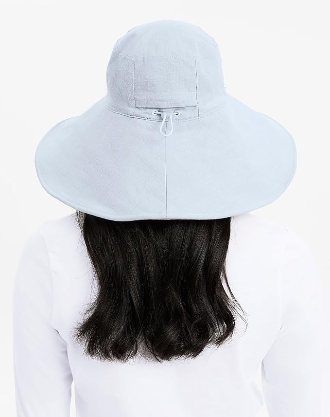 Solbari Women’s Ultra-Wide Cotton Linen Sun Hat UPF 50+, Packable, Adjustable with Ponytail Hole for Travel, Beach & Outdoors