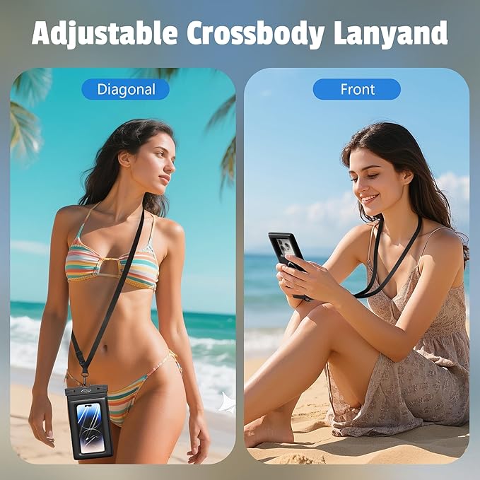 AiRunTech Waterproof Phone Pouch,Floating Waterproof Phone Case with Adjustable Lanyard,Beach,Cruise,Vacation Essentials,Summer Travel Phone Protector-2 Pack(Green + Black)