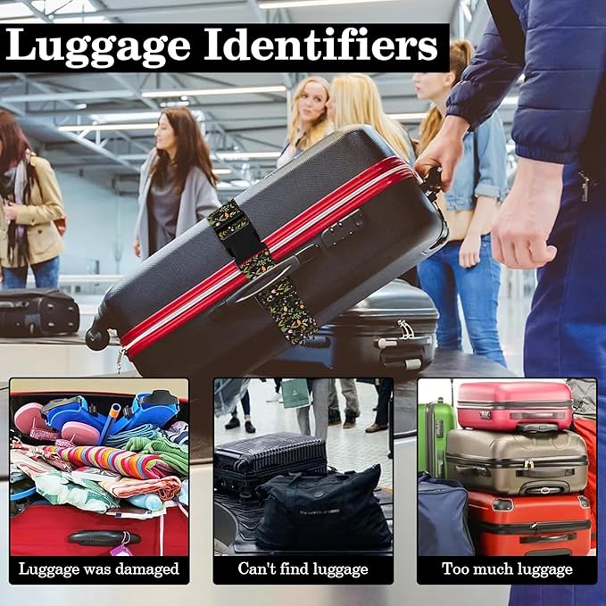 Wildflower Luggage Straps for Suitcases TSA Approved, Luggage Identifiers for Suitcase, Adjustable Suitcase Strap for Baggage Security with Cute Patten, Travel Necessary Accessories