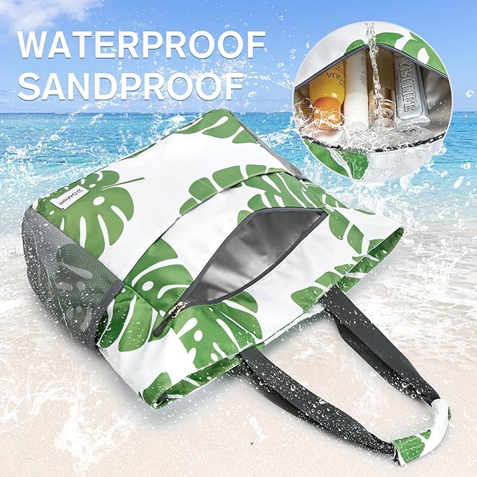 G4Free Beach Bag, Waterproof Sandproof Beach Tote Bag, Large Capacity Foldable for Women