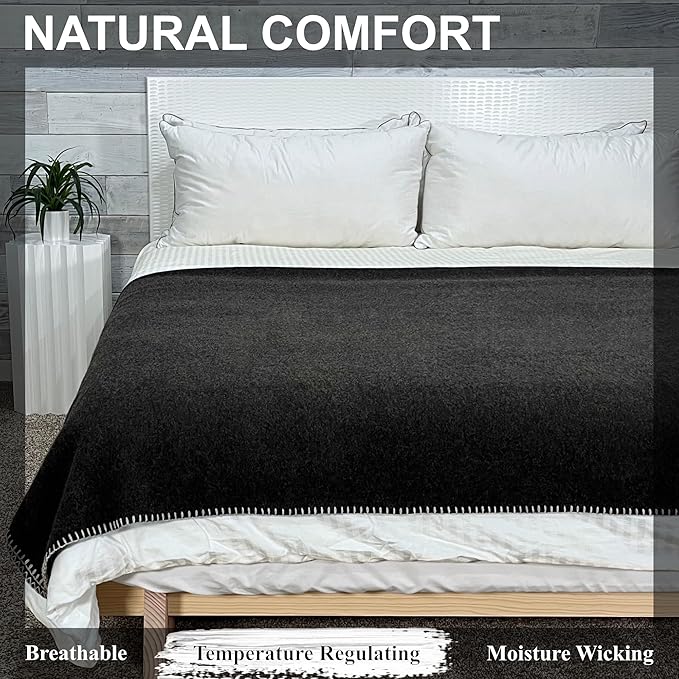 EKTOS 100% Virgin Wool Blanket, 90" x 66", Perfect for Camping, Survival and Bushcraft (Charcoal, Twin Size)