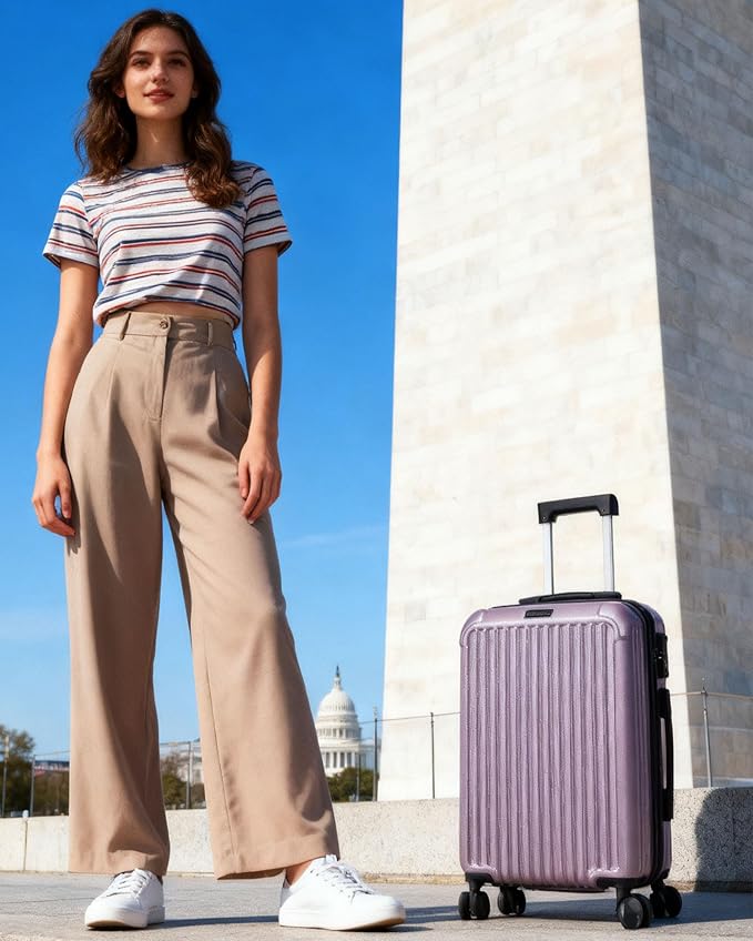 LIGHT FLIGHT Carry On Luggage 22x14x9 Airline Approved, Durable Hard Shell Carry On Suitcases with Wheels, Expandable Hardside Lightweight Travel Luggage with TSA Lock 20 Inch Carry on, Rose Purple