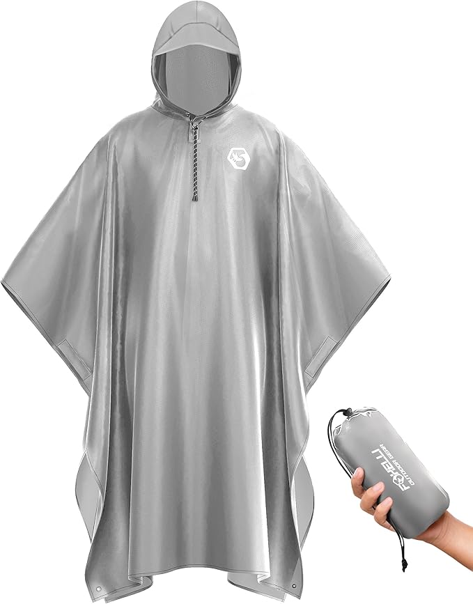 Foxelli Rain Poncho for Adults – Extra Long Reusable Waterproof Raincoat with Hood, Lightweight for Hiking, Camping, Outdoors