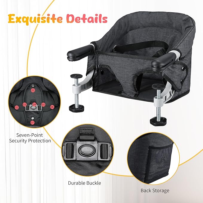 Toogel Hook on High Chair: Portable & Foldable High Chair for Babies & Toddlers 6-36 Months, 37 lbs, Black