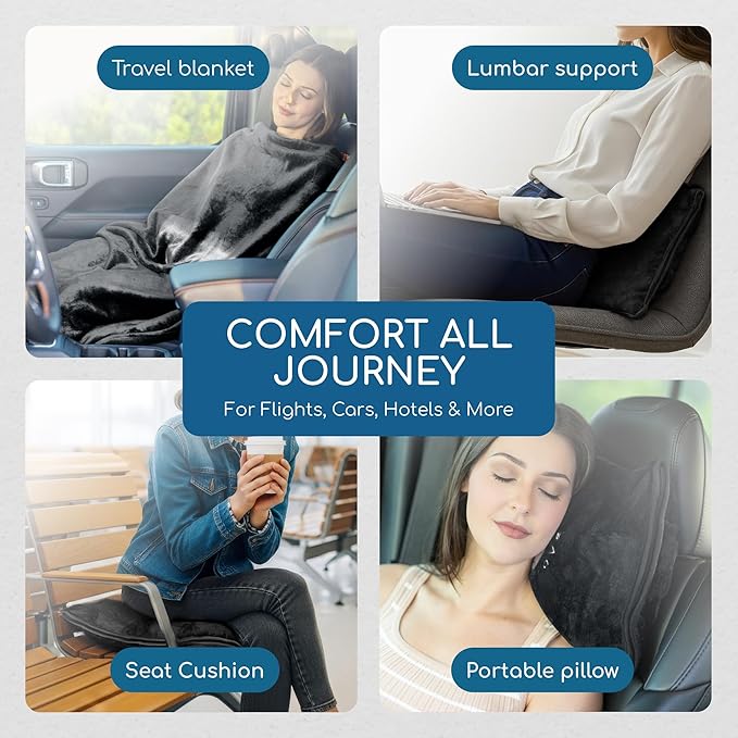 Resty 65"x40" Traveling Airplane Blanket, Onyx Black – Lightweight, Velvety Soft Blanket That Becomes a Travel Pillow – Must-Have Comfort for Planes & Road Trips – Travel Essentials for Women & Men