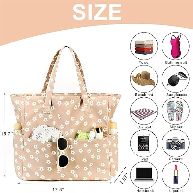Waterproof Beach Tote Pool Bags for Women Ladies Extra Large Gym Tote Carry On Bag With Wet Compartment for Weekender Travel