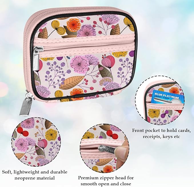 Serfeymi Weekly Travel Pill Organizer Pill Case for Purse with Removable 7 Day Pill Box, Fashionable Travel Medicine Organizer Pill Container for Medicine, Vitamin, Supplement - Bloom 03 + Pill Box
