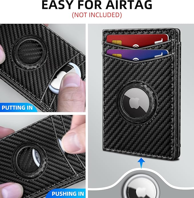 Airtag Wallet for Men- with Money Clip Gift Boxed, Magnetic Closure Slim Genuine Leather Front Pocket Wallet, 4.1"x 2.8", RFID Blocking