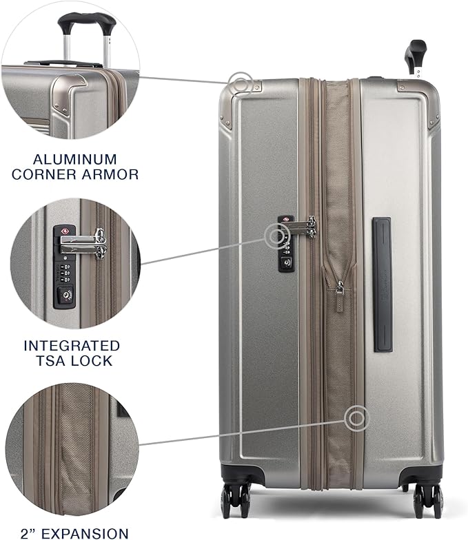 Travelpro Platinum Elite Hardside Expandable Spinner Wheel Luggage TSA Lock Hard Shell Polycarbonate Suitcase, Metallic Sand, 2-Piece Set (21/25)