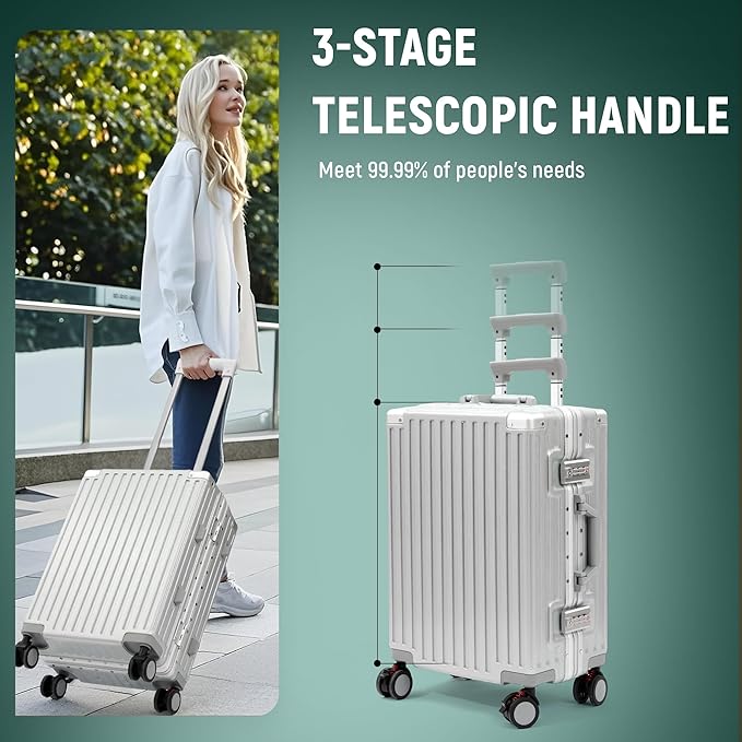 UrbanExporer 24 Inch Check In Hardside Zipperless Luggage with TSA Locks – Aluminum Frame Suitcase with Spinner Wheels, Cup Holder, Lightweight Travel Luggage for Business & Leisure Trips, Sliver