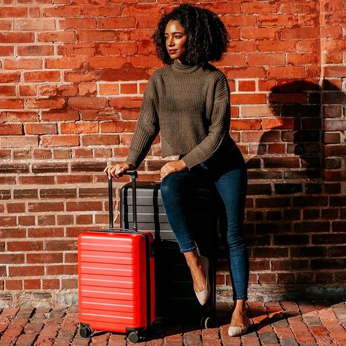 Carry on Luggage 22 X 14 X 9 Airline Approved, 20 Inch Luggage for 3-5 Days Travel, Double Spinner Wheels, 100% Hardshell PC, TSA Lock (06-Raspberry (Basic), Checked 24-Inch)