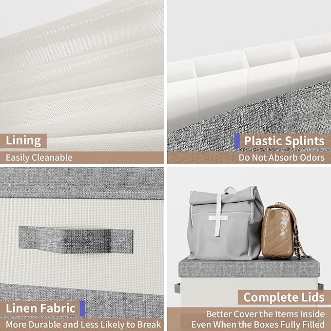 Fabric Large Storage Bins with Lids 3 Pack Collapsible, Linen Closet Organizers and Storage, Baskets for Organizing, Purse Organizer for Closet, Shelf Baskets, 15x10.6x10