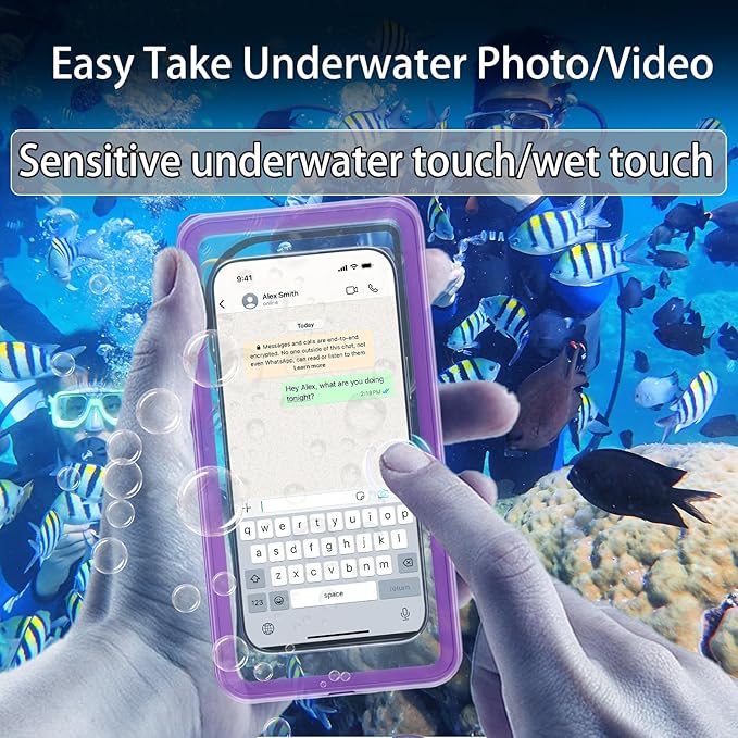 Premium Waterproof Phone Pouch with Lanyard,7.5'' Floating Waterproof Phone Case/Bag for Snorkeling IPX8/Underwater HD Photo/Touch Compatible with iPhone 16/15/14/13 Pro Max Samsungs-Purple