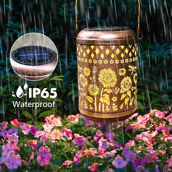 Solar Outdoor Lanterns, Sunflower GardenDecor LED Light Hanging Waterproof SolarMetal Lantern Gifts for Women Mom GrandmaOutdoor Decoration for Patio Pathway Yard