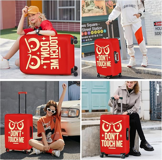 ANNA QUEEN Funny “Don’t Touch Me” Luggage Cover, Bold Red Suitcase Protector with Angry Eyes Design, Stretchable, Washable Travel Cover for 24-26 Inch Luggage