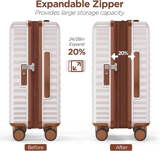SHOWKOO Suitcase Hardside Expandable Luggage Set, Suitcase with Double Spinner Wheels TSA Lock 3 Piece Set Beige White (DB/TB/28in)