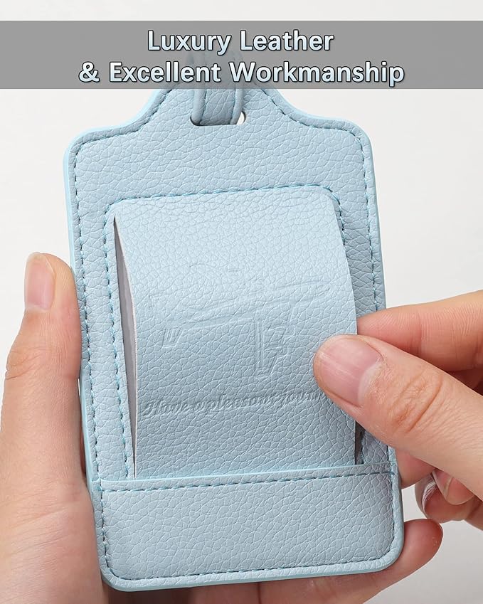 Teskyer Luggage Tags, 3 Pack Premium PU Leather Luggage Tags for Suitcases, Privacy Protection Travel Bag Tags, Lichee Cyan