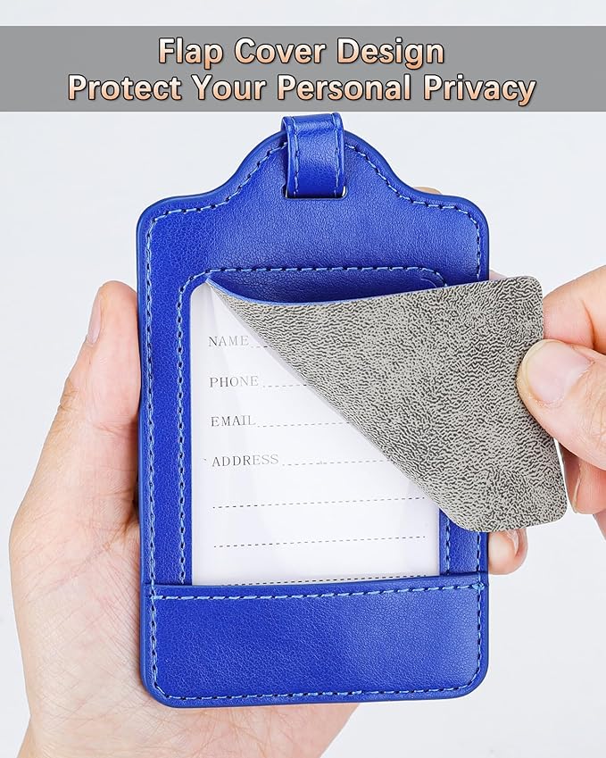 Teskyer Luggage Tags, 3 Pack Premium PU Leather Luggage Tags Privacy Protection Travel Bag Labels Suitcase Tags