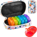 Serfeymi Weekly Travel Pill Organizer 2 Times A Day AM PM Upgraded Rainbow Pill Box 7 Day with Portable Zipper Canvas Pill Case, Medicine Organizer for Pills, Vitamins, Fish Oils - Bloom 01
