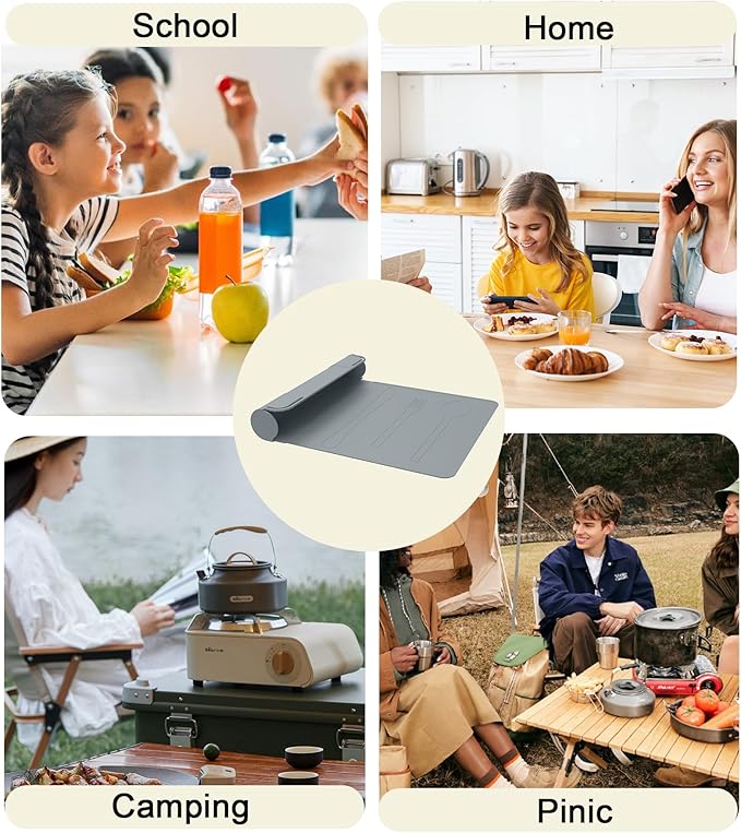 Utensil Box, Tableware Silicone Portable Box Silverware mat, Suitable for Kitchen Utensils, Portable Outdoor Camping Spoon Fork Utensils Storage mat (Gray)