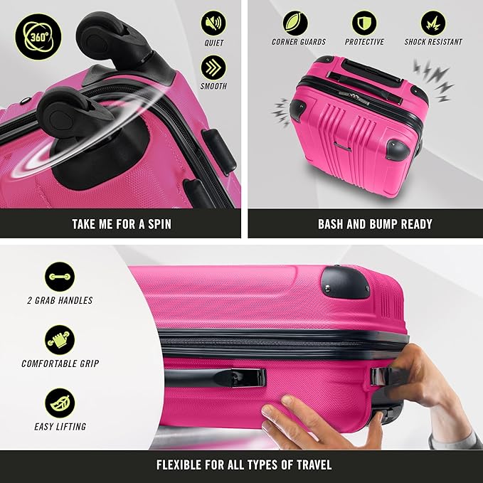 Kenneth Cole REACTION Out of Bounds Lightweight Hardshell 4-Wheel Spinner Luggage, Magenta, 28-Inch Checked