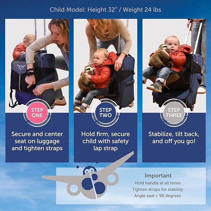 Travel Seat for Kids, The Original and Patented Ride-On Suitcase for Toddlers, Child Carrier for Carry-On Luggage, Family Airport Travel Made Easy (Suitcase not Included)