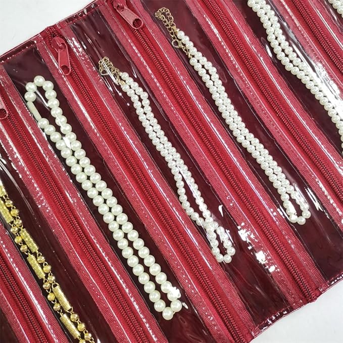 Travel Jewelry Roll Bag Portable Organizer Pouch With Grids&PVC Cover Storage Bags for Necklace, Bracelet, Bracelet,Ring, Badge, Pendant