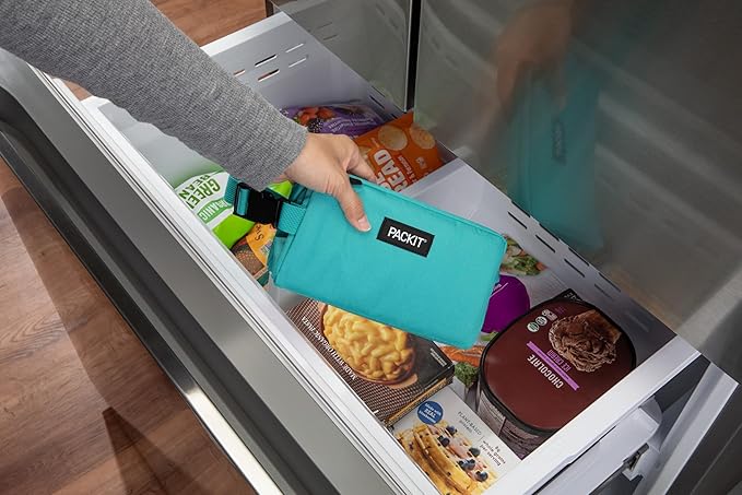 PackIt Freezable Snack Box, Teal, Built with ECOFREEZE Technology, Collapsible, Reusable, Zip Closure with Buckle Handle, Designed For Work Snacks, Fresh Snacks On the Go, Adults, and All Ages