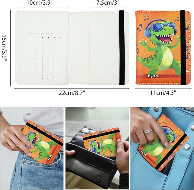 Dinosaur Passport Holder for Women and Men PU Leather Passport Cover for Travel