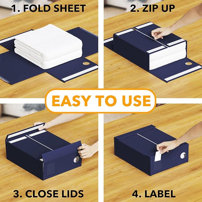 SpaceAid 8 Pack Bed Sheet Organizers and Storage, Foldable Sheet Organizer for Linen Closet, Sheets Set Folder Keeper with Window XL (Queen & King Size) Bedding Container (Navy Blue, 8 Pack)