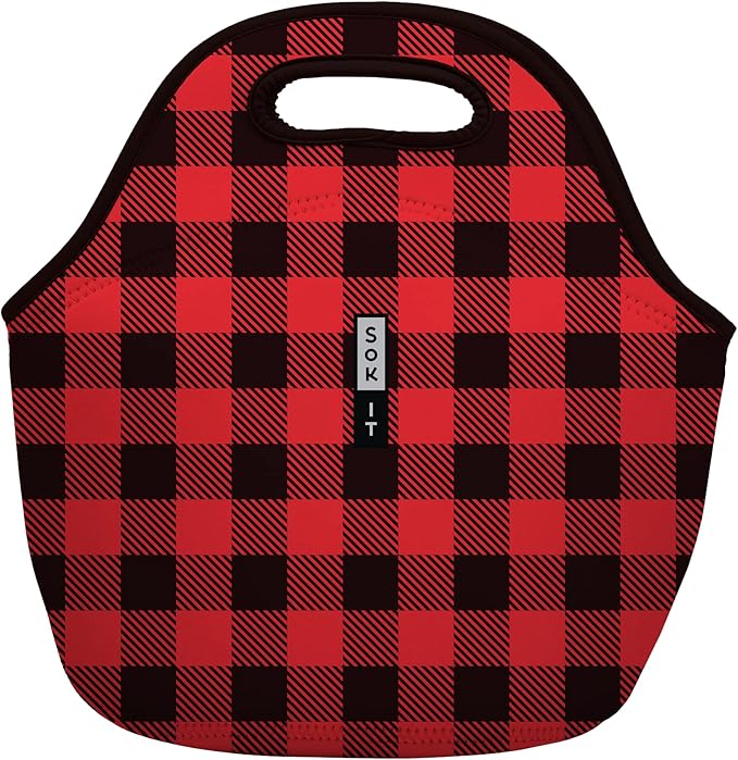 Sok It LunchTote Zippered Bag Insulated Neoprene Caddy (Buffalo Check, Large 4.5 Quart Lunch Tote)