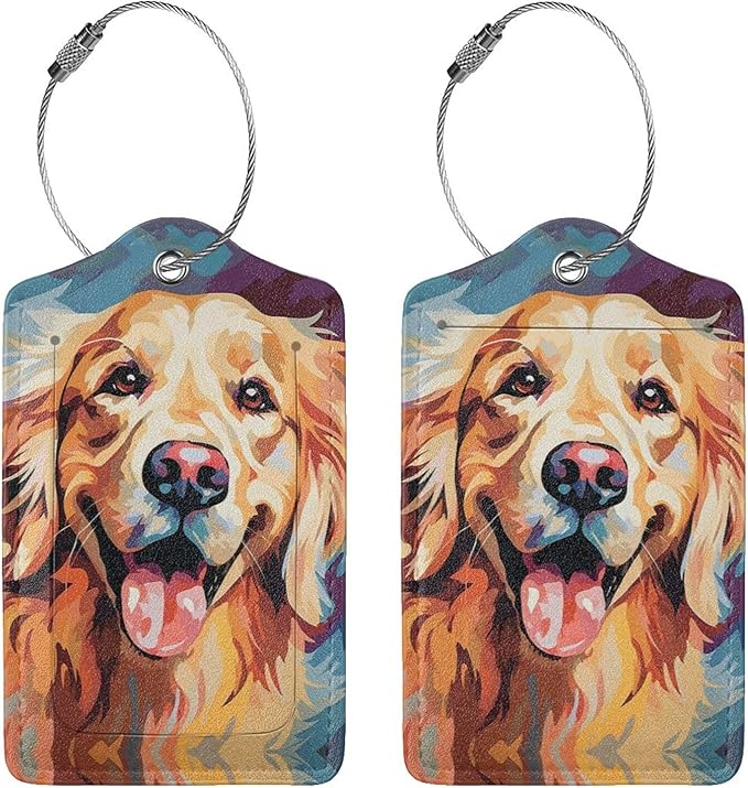 Dog Leather Luggage Tag with Stainless Steel Ring, Fun Name Id Card Cover Travel Bag Tag Set, Suitable for Travel Bag Luggage Women Men 4 PCS
