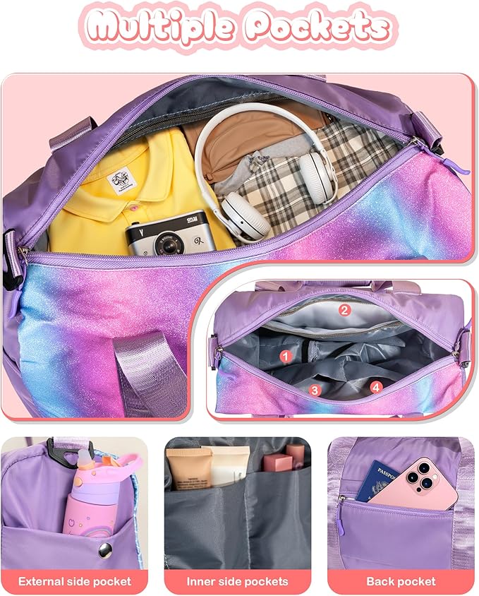 Girly Girl Stuff-Girl Gym Bag with Shoe Compartment, Kid Personalized Weekender Overnight Bags, Initial Travel Tote with Makeup Pouch, Easter Gift 5 6 7 8 9 10 Year Old (Letter N)