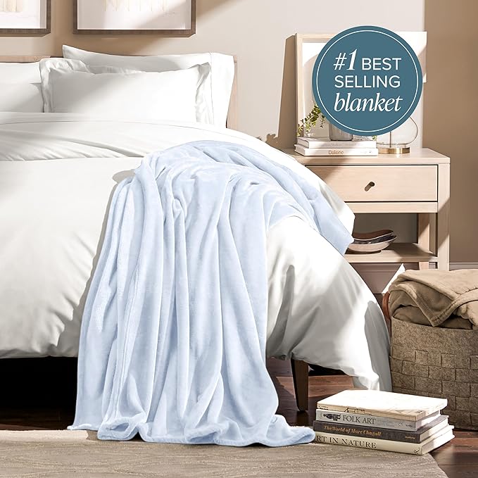 Bare Home Fleece Blanket - Throw/Travel - Ultra-Soft Lightweight for Bed, Sofa, and Couch - Luxury Microplush - Cozy Warm Blanket (Throw/Travel, Blue Mist)