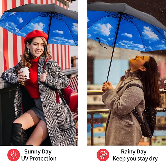 LLanxiry Compact Travel Umbrella, Mini Windproof Umbrellas for Rain & Sun, Small Lightweight Outdoor UV Umbrella, Portable Folding Umbrellas for Travel