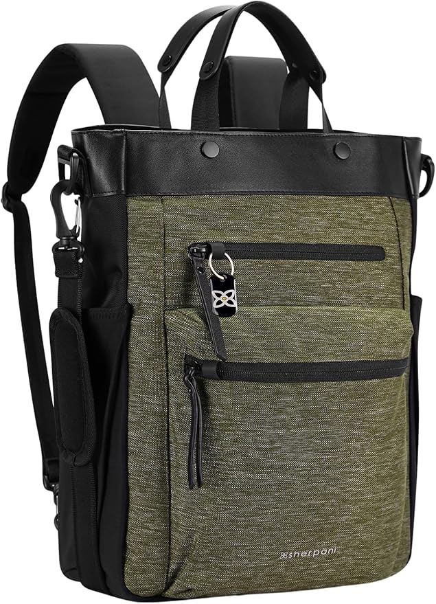 Sherpani Soleil, Anti Theft Convertible Backpack, 3 in 1 Tote Bag, Crossbody Bag, Cross Body Purse, 18L Travel Backpack, Travel Gifts for Women, RFID Protection, Fits 13” Laptop (Loden Lite)